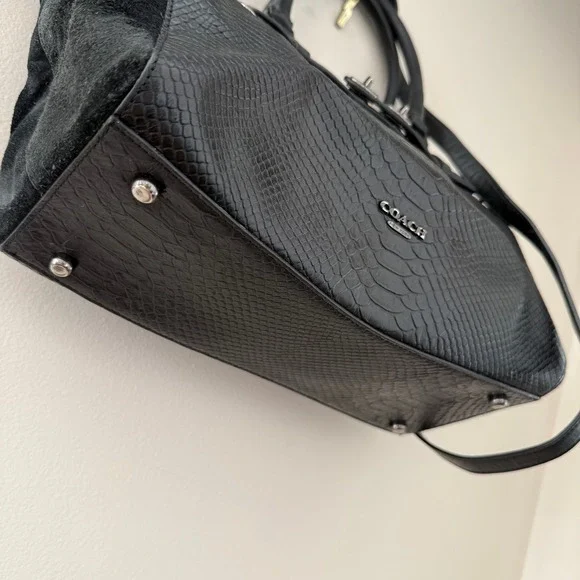 Coach Swagger Python Embossed Leather Suede Satchel Bag Black 36499 - Picture 3 of 12